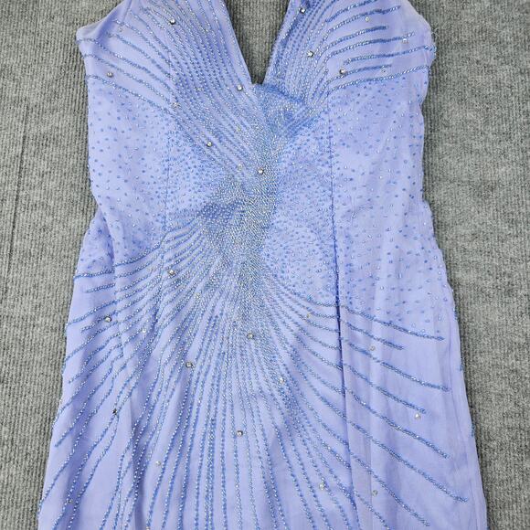 Alyce Designs Gown Womens 14 Purple Beaded Halter Whimsical Prom Dress 90s Silk - Picture 4 of 12